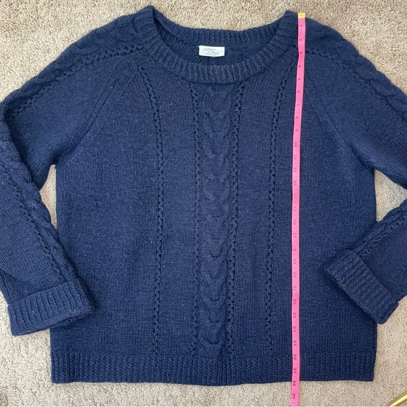Pure New Wool Thick Chunky Cable Knit Navy Blue Fisherman’s Pullover Sweater - Picture 13 of 16
